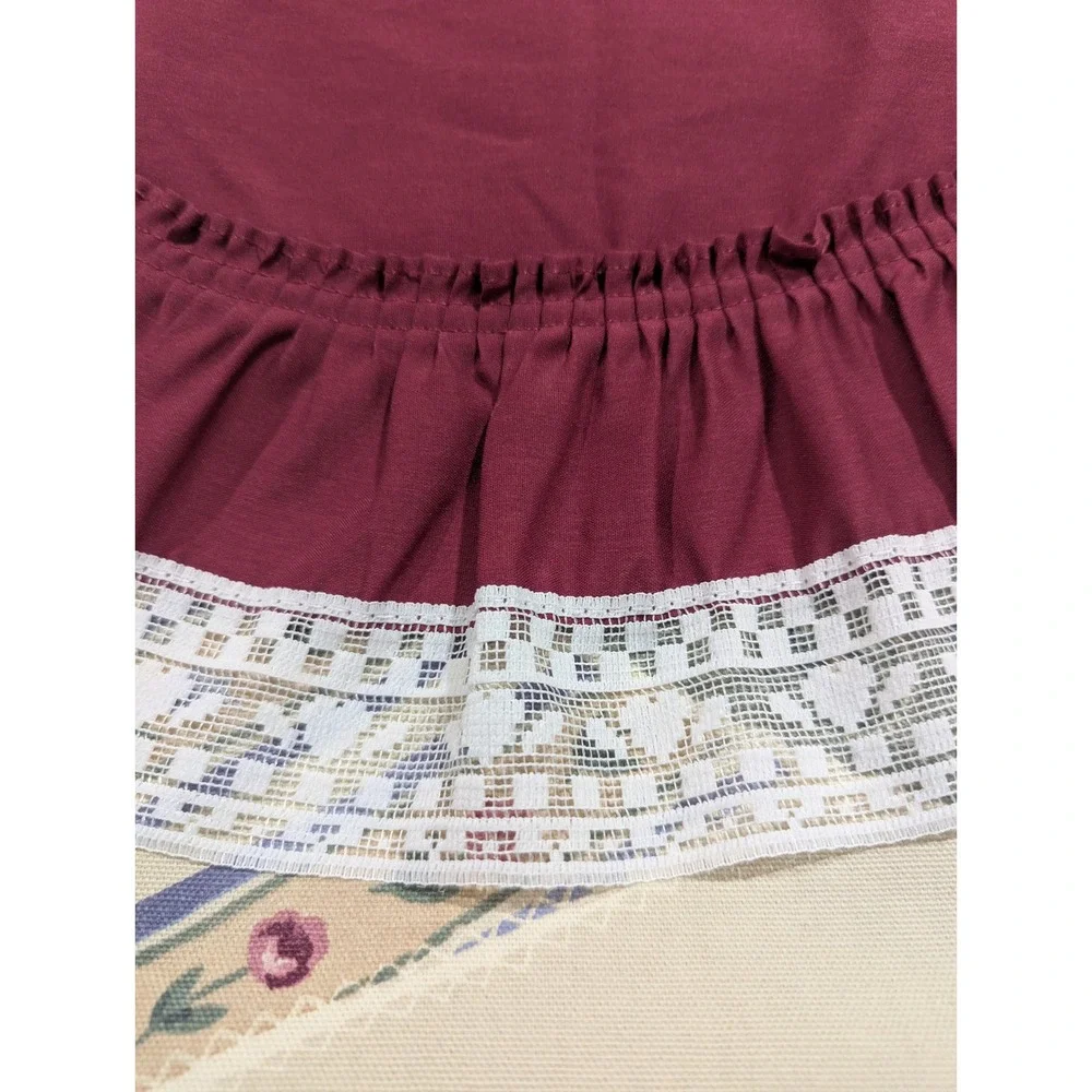 Bacova Floral Patchwork Shower Curtain Burgundy Ruffle Lace 68x68 Cotton USA